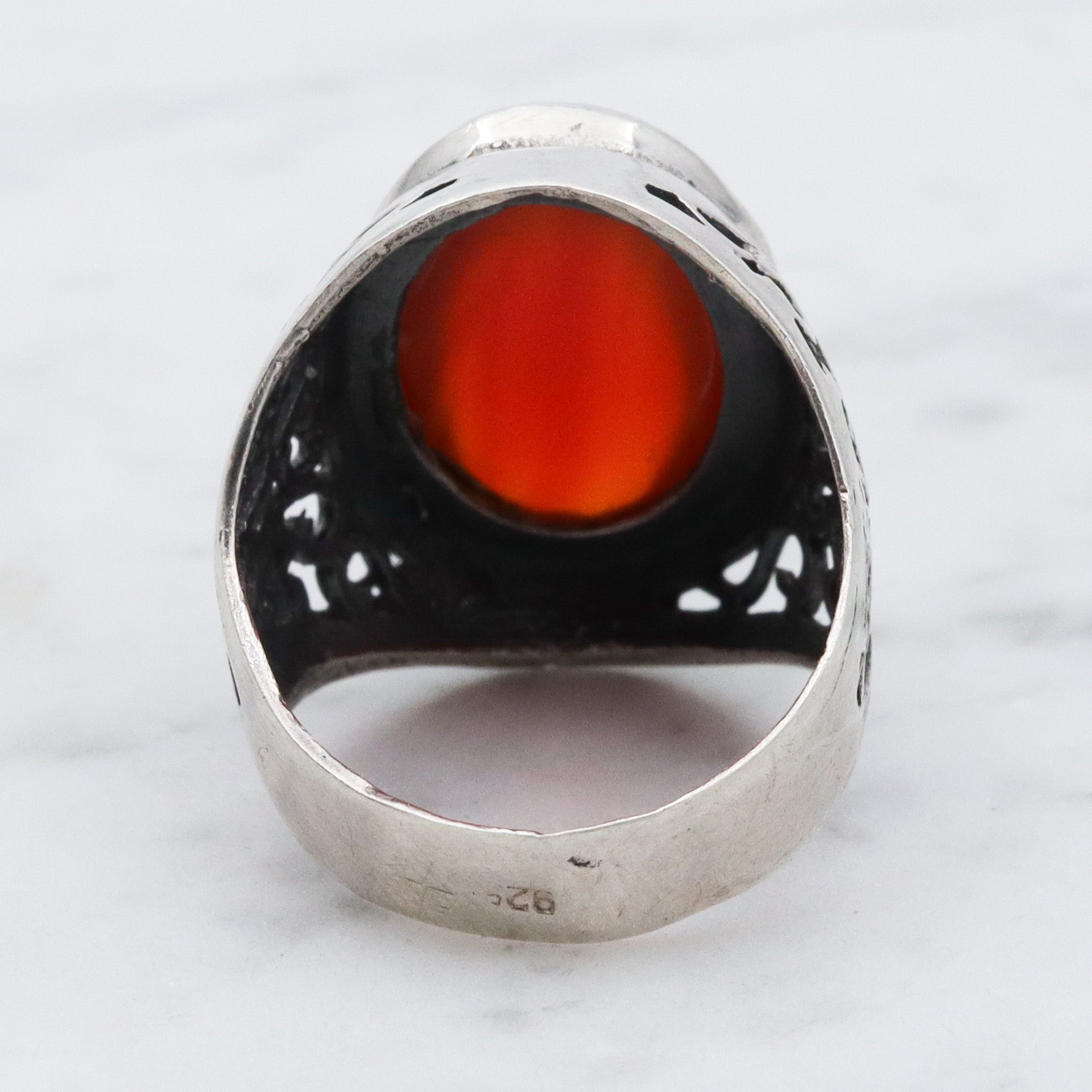 Vintage sterling silver filigree and carnelian ring, sz 7